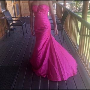 Pink strapless taffeta Maggie Sottero prom dress
